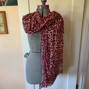Gauzy Lightweight Scarf Shawl Wrap Burgundy Red Leopard Cheetah Animal Print